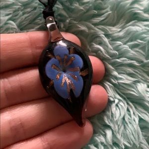2for5! Dark Blue Blown Glass Flower Necklace
